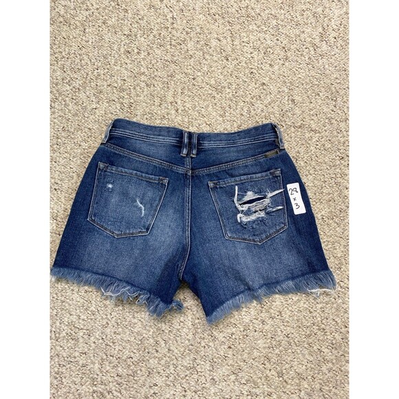 28 Kancan High Rise Exposed Button Fly Distressed Raw Fray Hem Shorts - Picture 3 of 4